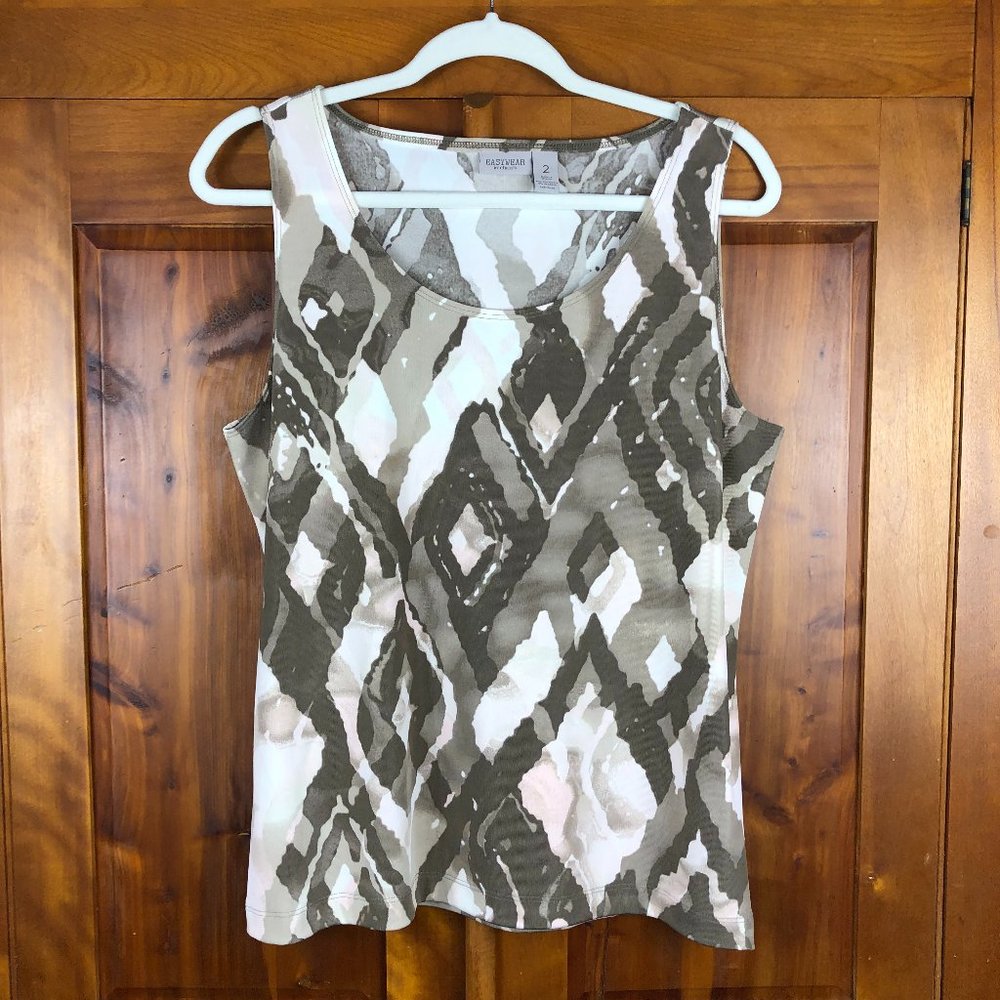 Easywear by Chico's Brown & Pink Knit Tank Top Comfy Vacation Festival Artsy